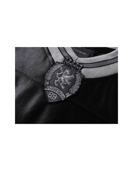 Balenciaga 3B Silhouette Ribbed V-neck Printed T-shirt Black Blue Gray,Balenciaga T Shirt,Tshirt,APPAREL