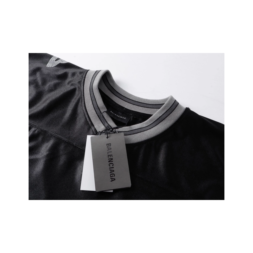 Balenciaga 3B Silhouette Ribbed V-neck Printed T-shirt Black Blue Gray,Balenciaga T Shirt,Tshirt,APPAREL