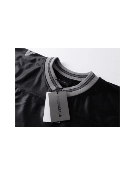 Balenciaga 3B Silhouette Ribbed V-neck Printed T-shirt Black Blue Gray,Balenciaga T Shirt,Tshirt,APPAREL