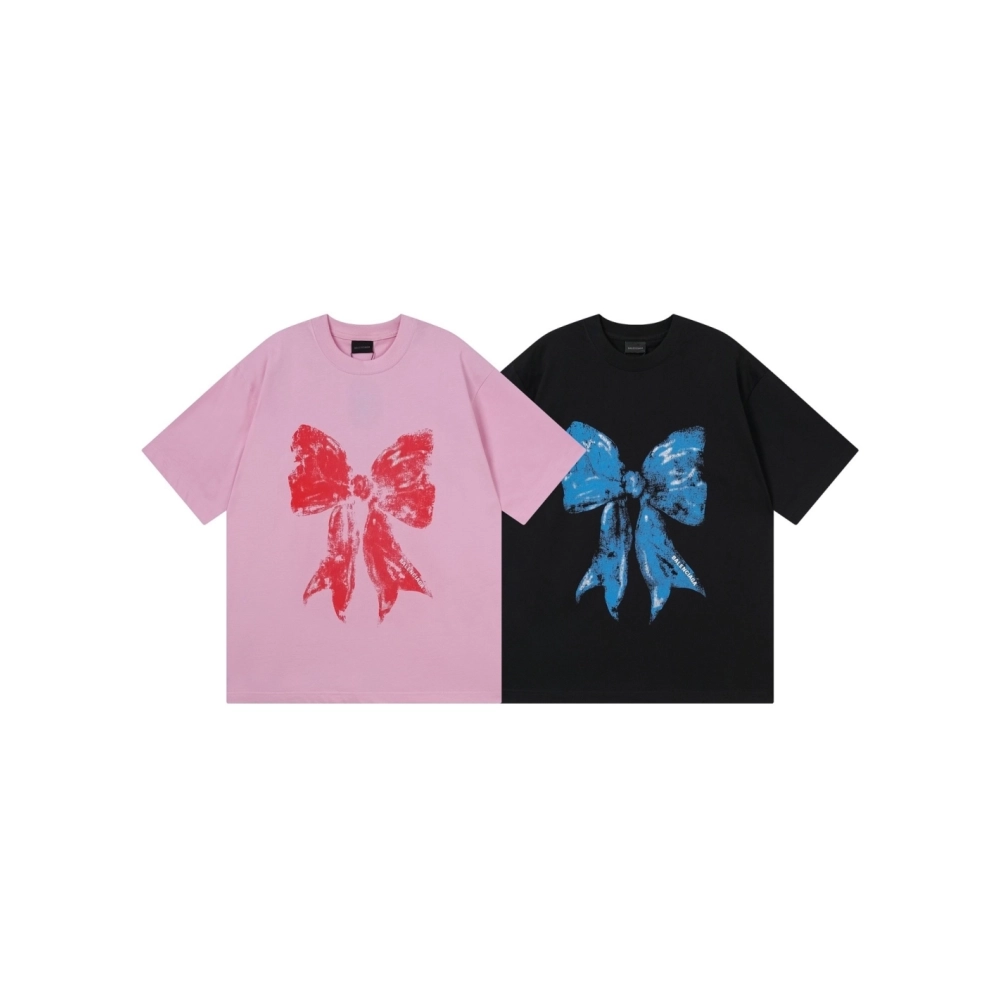 Balenciaga Bow Print T-shirt Black Pink,Balenciaga T Shirt,Tshirt,APPAREL