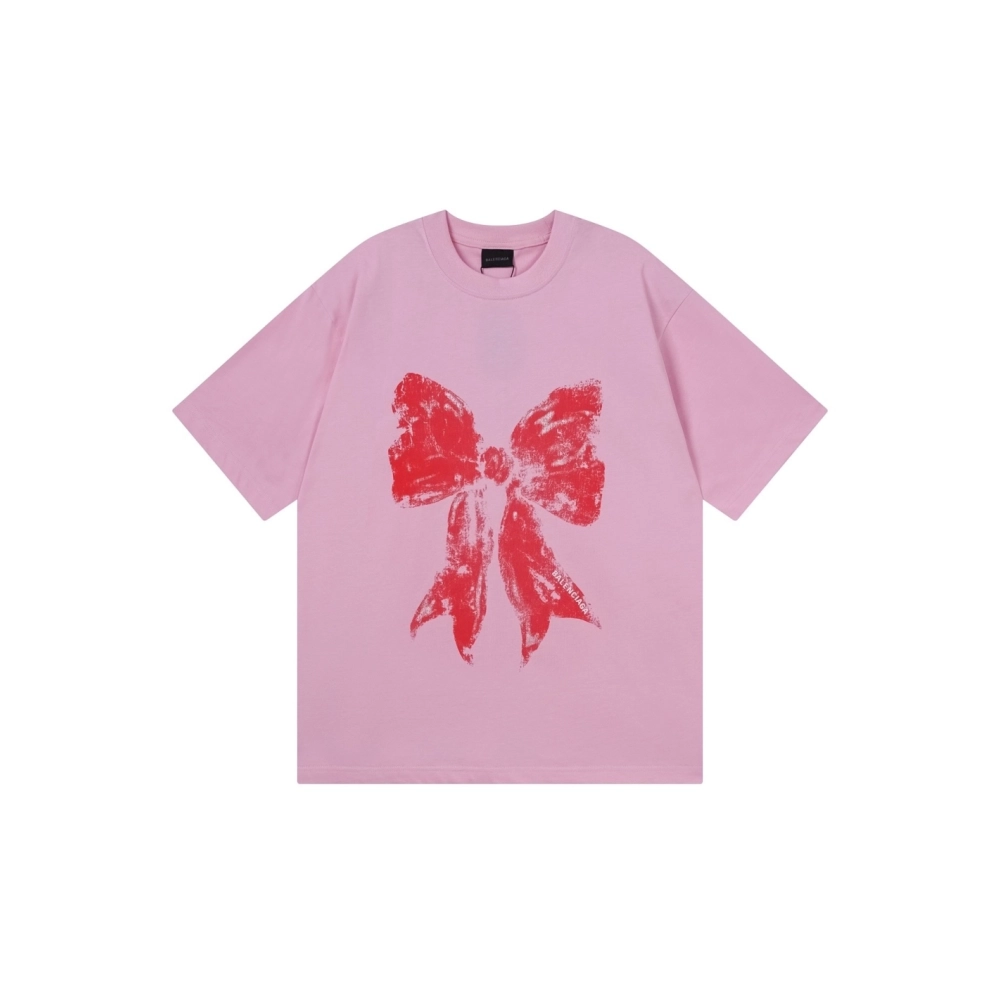 Balenciaga Bow Print T-shirt Black Pink,Balenciaga T Shirt,Tshirt,APPAREL