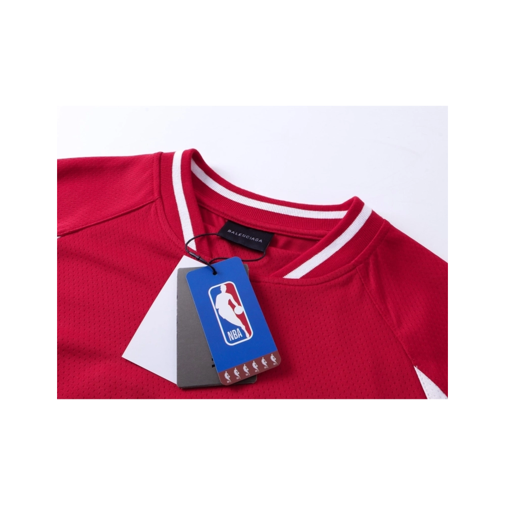 Balenciaga NBA Co-Branded Health Network Qversized Color Bocked T-shirt Black White Red,Balenciaga T Shirt,Tshirt,APPAREL