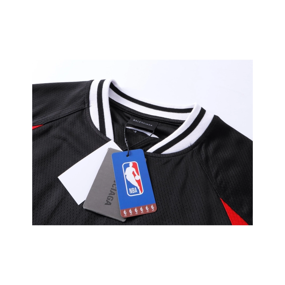 Balenciaga NBA Co-Branded Health Network Qversized Color Bocked T-shirt Black White Red,Balenciaga T Shirt,Tshirt,APPAREL