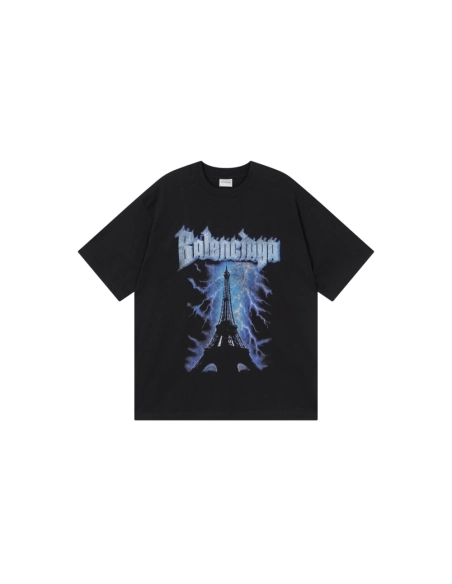 Balenciaga Paris Eiffel Tower Printed T-shirt Black,Balenciaga T Shirt,Tshirt,APPAREL