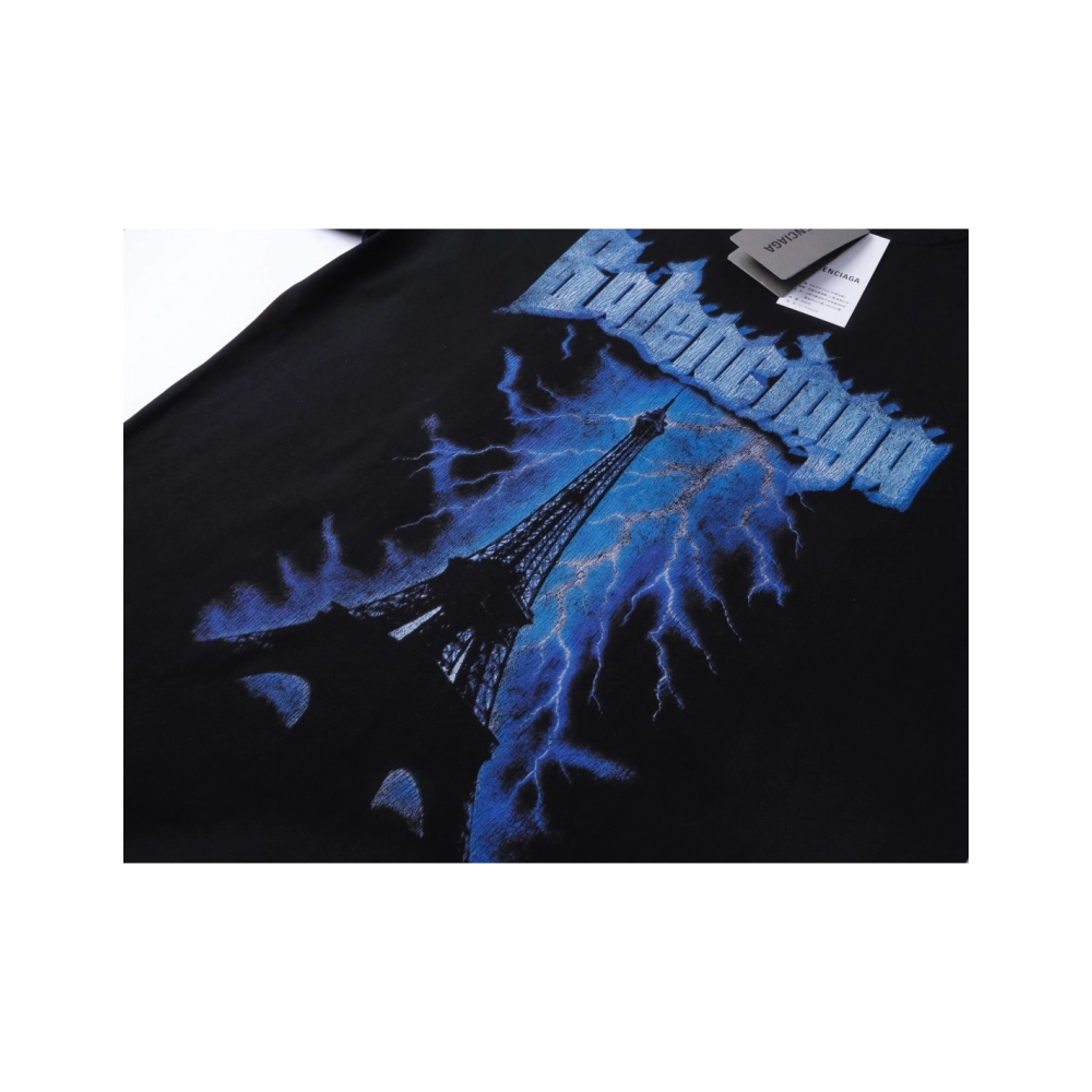 Balenciaga Paris Eiffel Tower Printed T-shirt Black,Balenciaga T Shirt,Tshirt,APPAREL