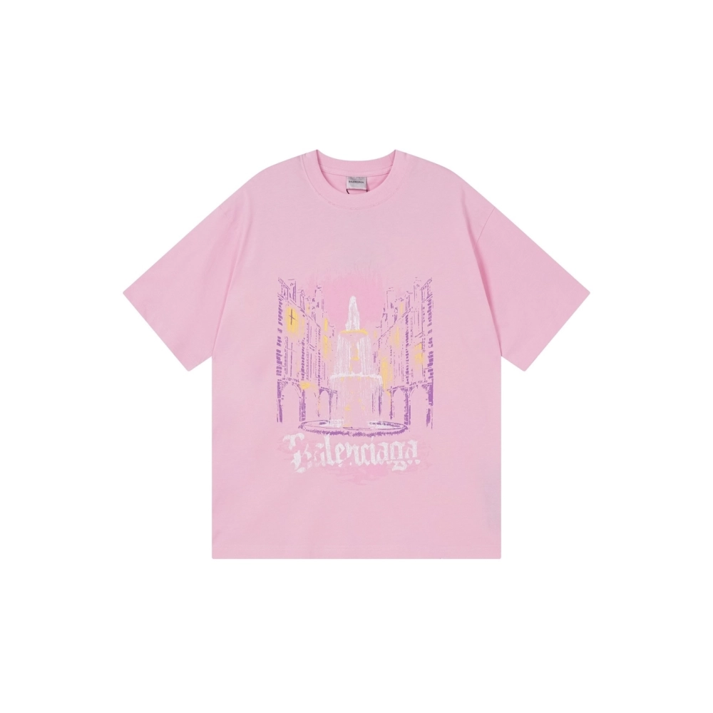 Balenciaga Place Des Vosges Printed T-shirt Pink,Balenciaga T Shirt,Tshirt,APPAREL