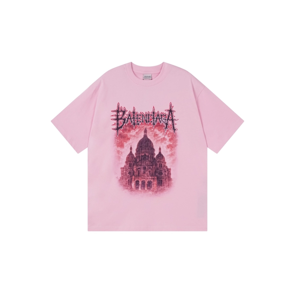 Balenciaga Paris Sacr233;-C?ur Basilica Printed T-shirt Black Pink,Balenciaga T Shirt,Tshirt,APPAREL