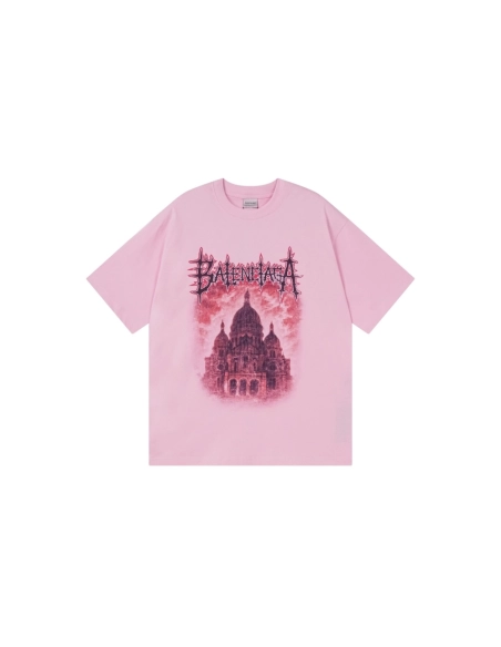 Balenciaga Paris Sacr233;-C?ur Basilica Printed T-shirt Black Pink,Balenciaga T Shirt,Tshirt,APPAREL