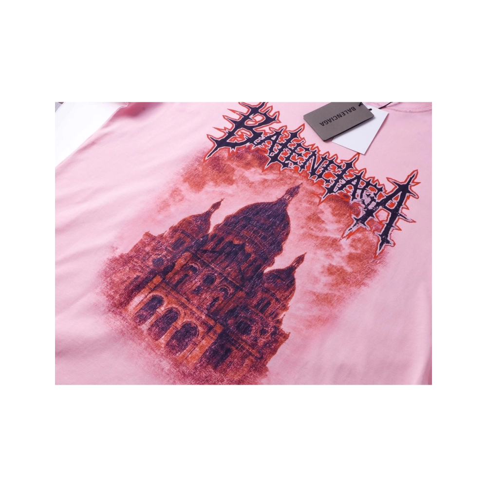 Balenciaga Paris Sacr233;-C?ur Basilica Printed T-shirt Black Pink,Balenciaga T Shirt,Tshirt,APPAREL