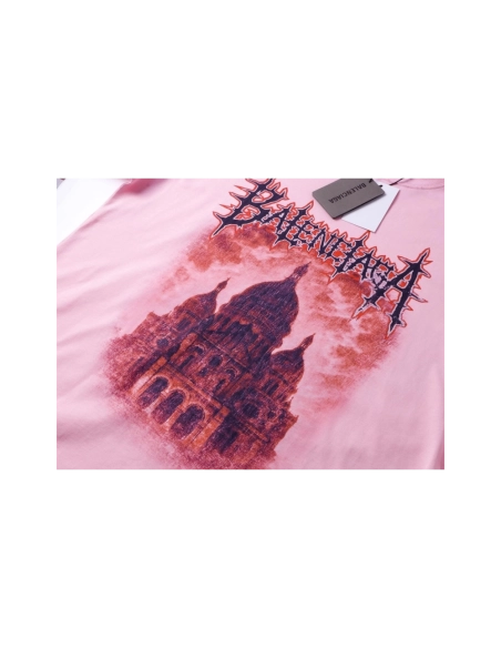 Balenciaga Paris Sacr233;-C?ur Basilica Printed T-shirt Black Pink,Balenciaga T Shirt,Tshirt,APPAREL