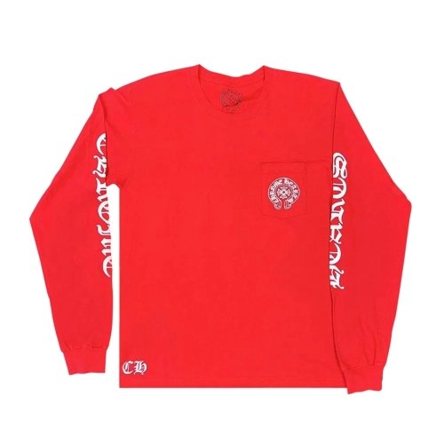 Chrome Hearts Scroll Label Long-Sleeve Red,Chrome Hearts T Shirt,Tshirt,APPAREL