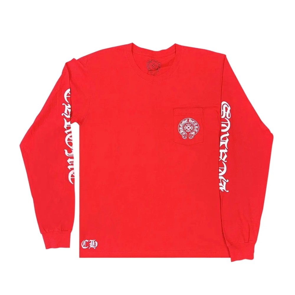Chrome Hearts Scroll Label Long-Sleeve Red,Chrome Hearts T Shirt,Tshirt,APPAREL