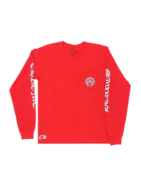 Chrome Hearts Scroll Label Long-Sleeve Red,Chrome Hearts T Shirt,Tshirt,APPAREL