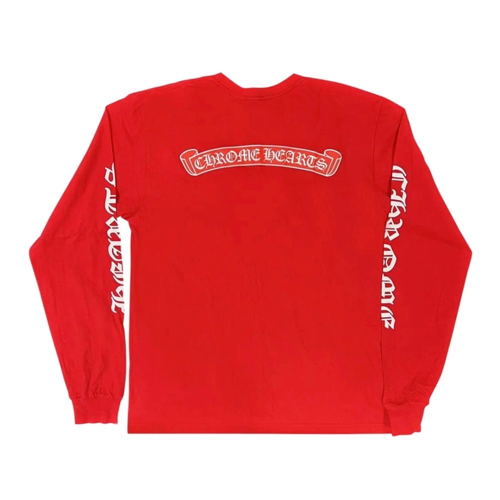 Chrome Hearts Scroll Label Long-Sleeve Red,Chrome Hearts T Shirt,Tshirt,APPAREL