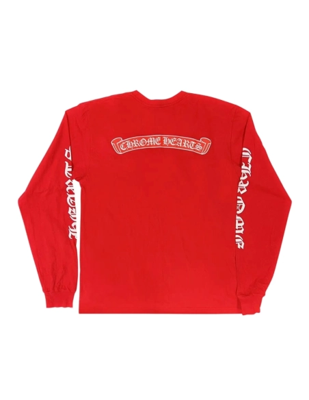 Chrome Hearts Scroll Label Long-Sleeve Red,Chrome Hearts T Shirt,Tshirt,APPAREL