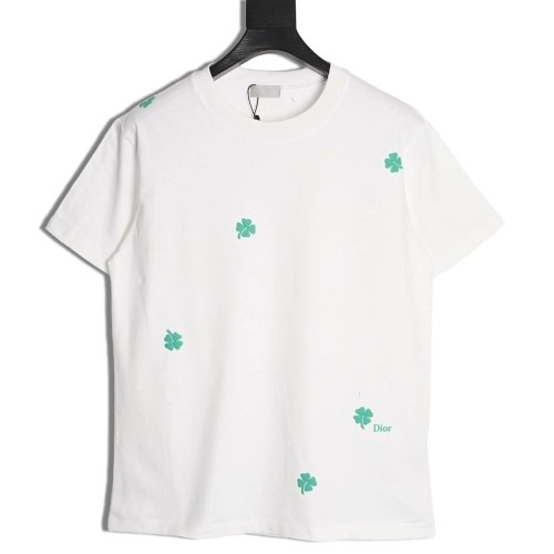 Dior flocked foam four-leaf clover logo short-sleeved T-shirt,Dior