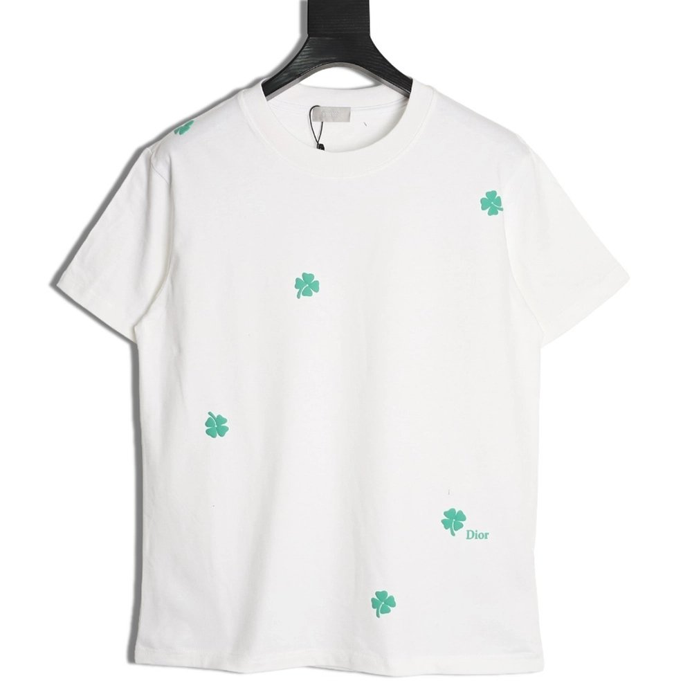 Dior flocked foam four-leaf clover logo short-sleeved T-shirt,Dior