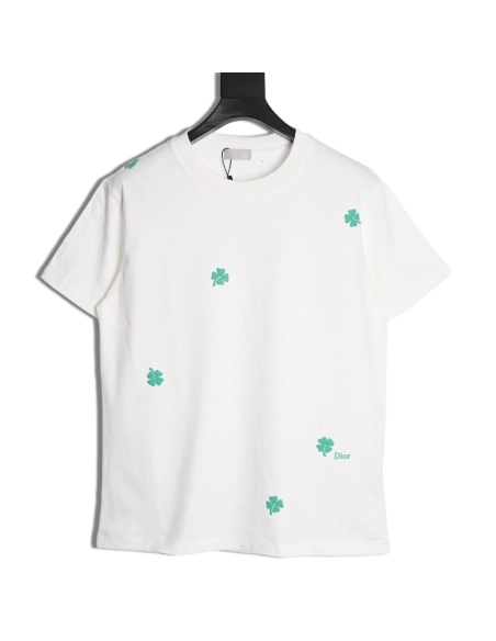 Dior flocked foam four-leaf clover logo short-sleeved T-shirt,Dior