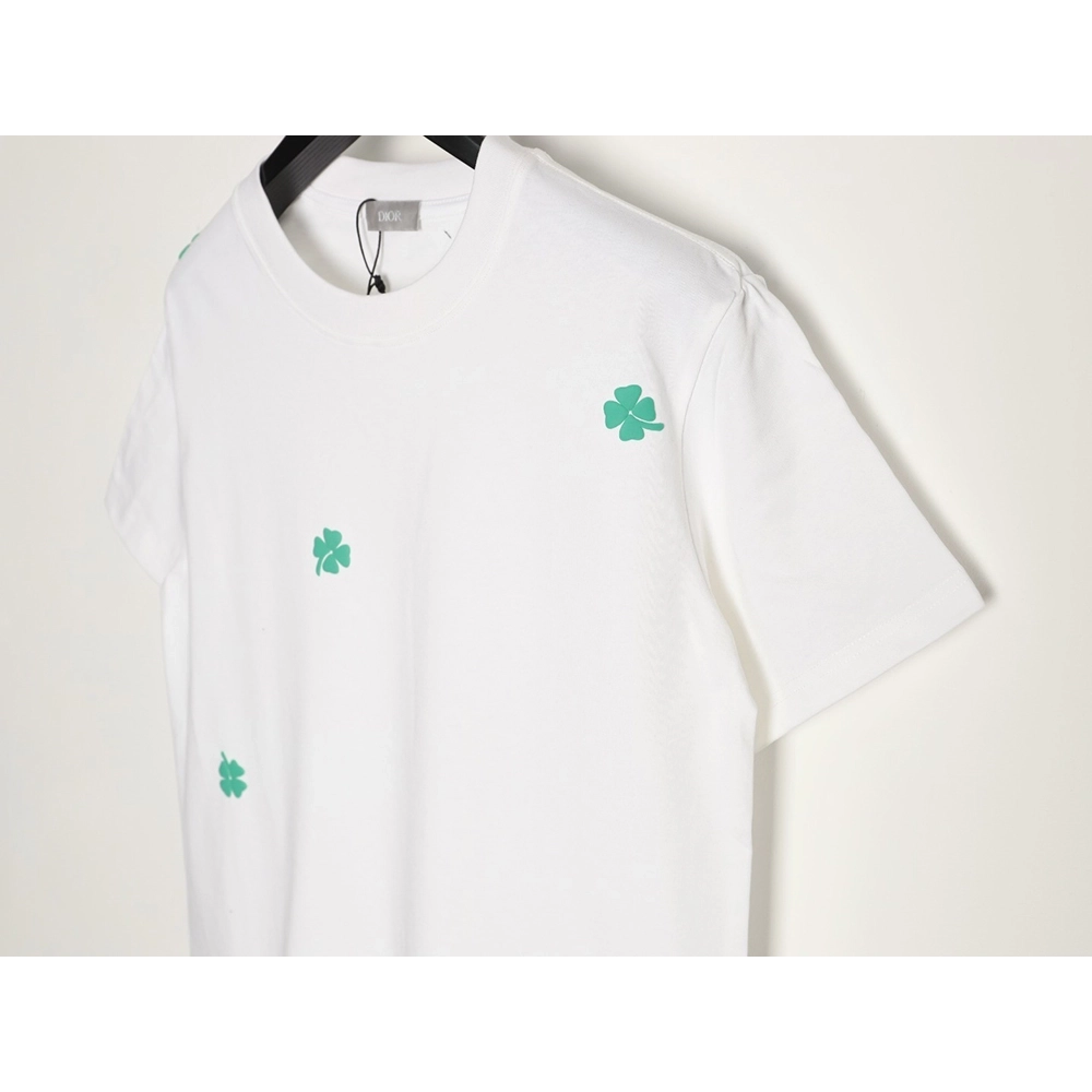 Dior flocked foam four-leaf clover logo short-sleeved T-shirt,Dior
