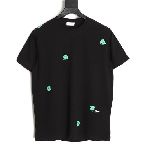 Dior flocked foam four-leaf clover logo short-sleeved T-shirt TSK1,Dior