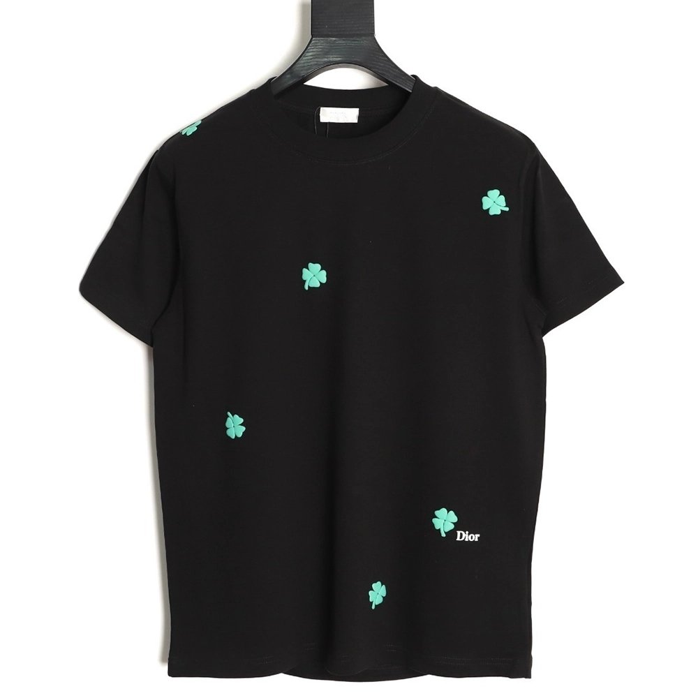 Dior flocked foam four-leaf clover logo short-sleeved T-shirt TSK1,Dior