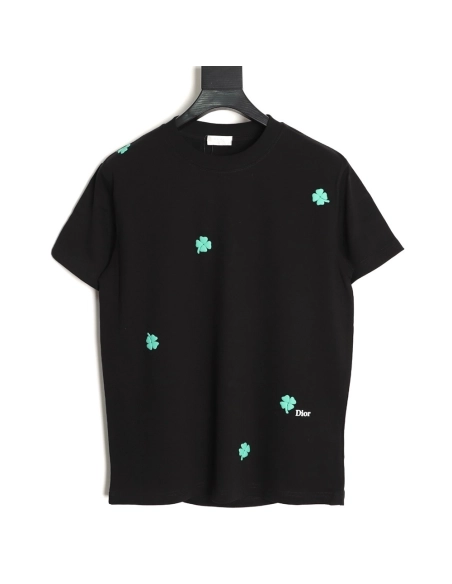 Dior flocked foam four-leaf clover logo short-sleeved T-shirt TSK1,Dior