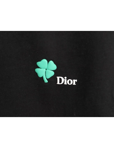 Dior flocked foam four-leaf clover logo short-sleeved T-shirt TSK1,Dior