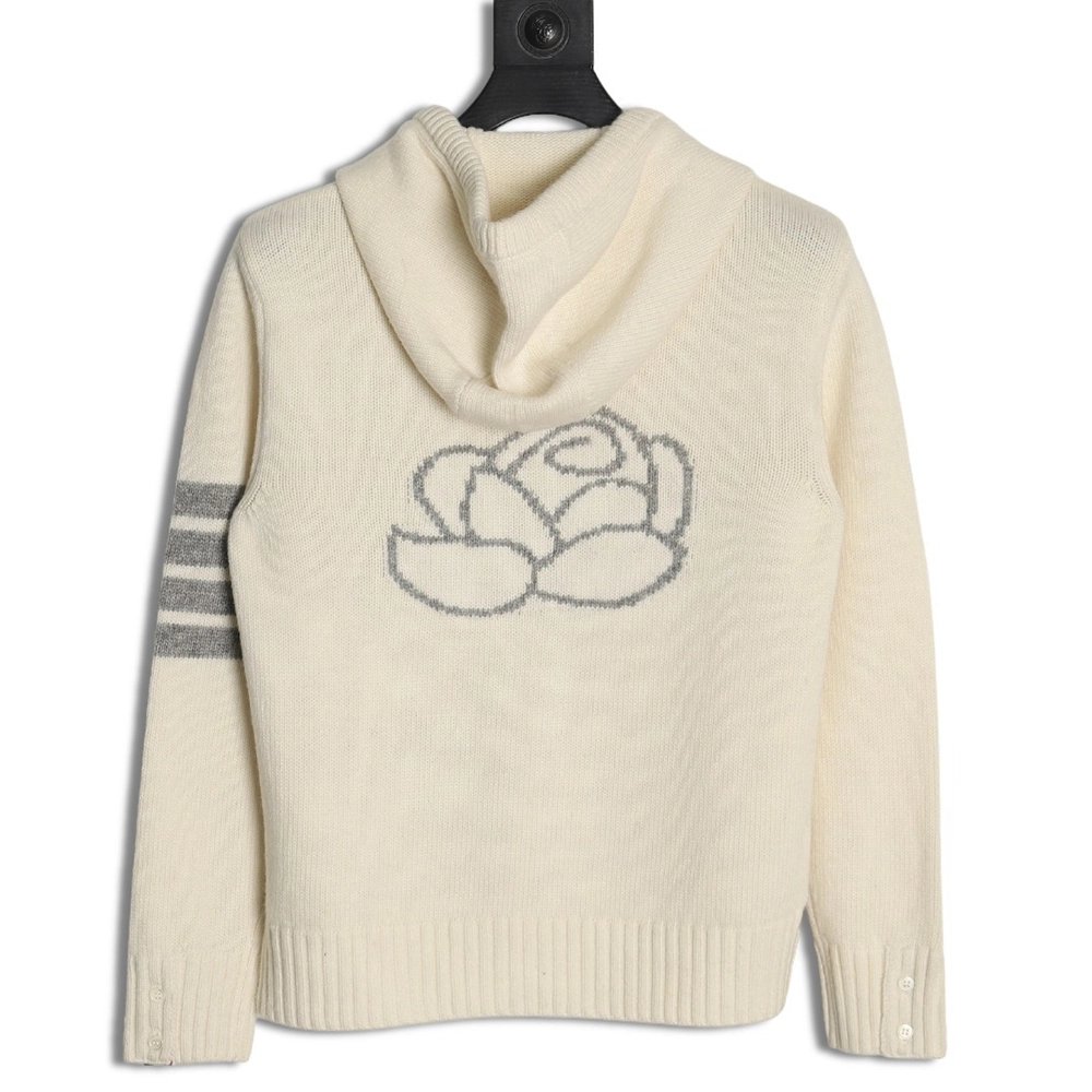 Thom Browne Rose-Embroidered Australian Wool Hooded Jacket,Thom Browne