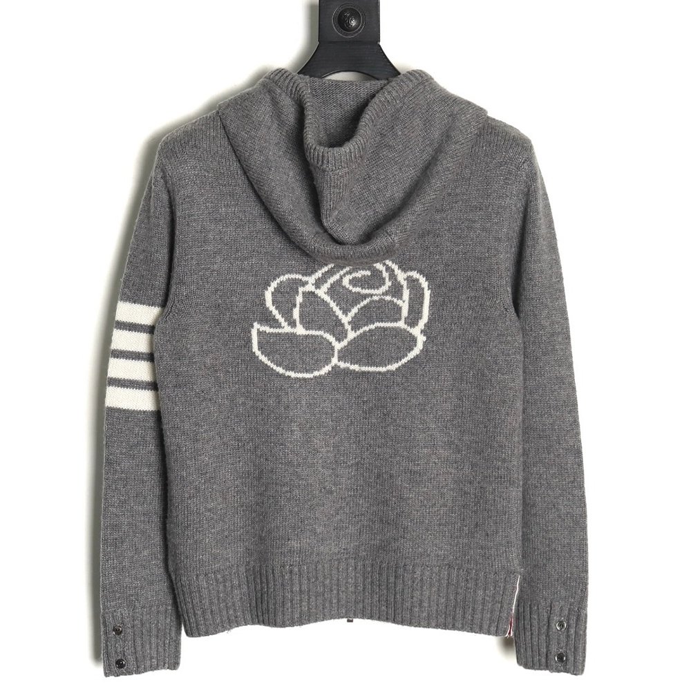 Thom Browne Rose-Embroidered Australian Wool Hooded Jacket TSK1,Thom Browne