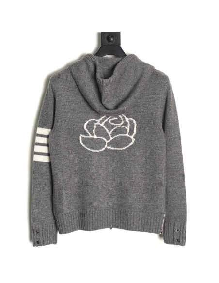Thom Browne Rose-Embroidered Australian Wool Hooded Jacket TSK1,Thom Browne