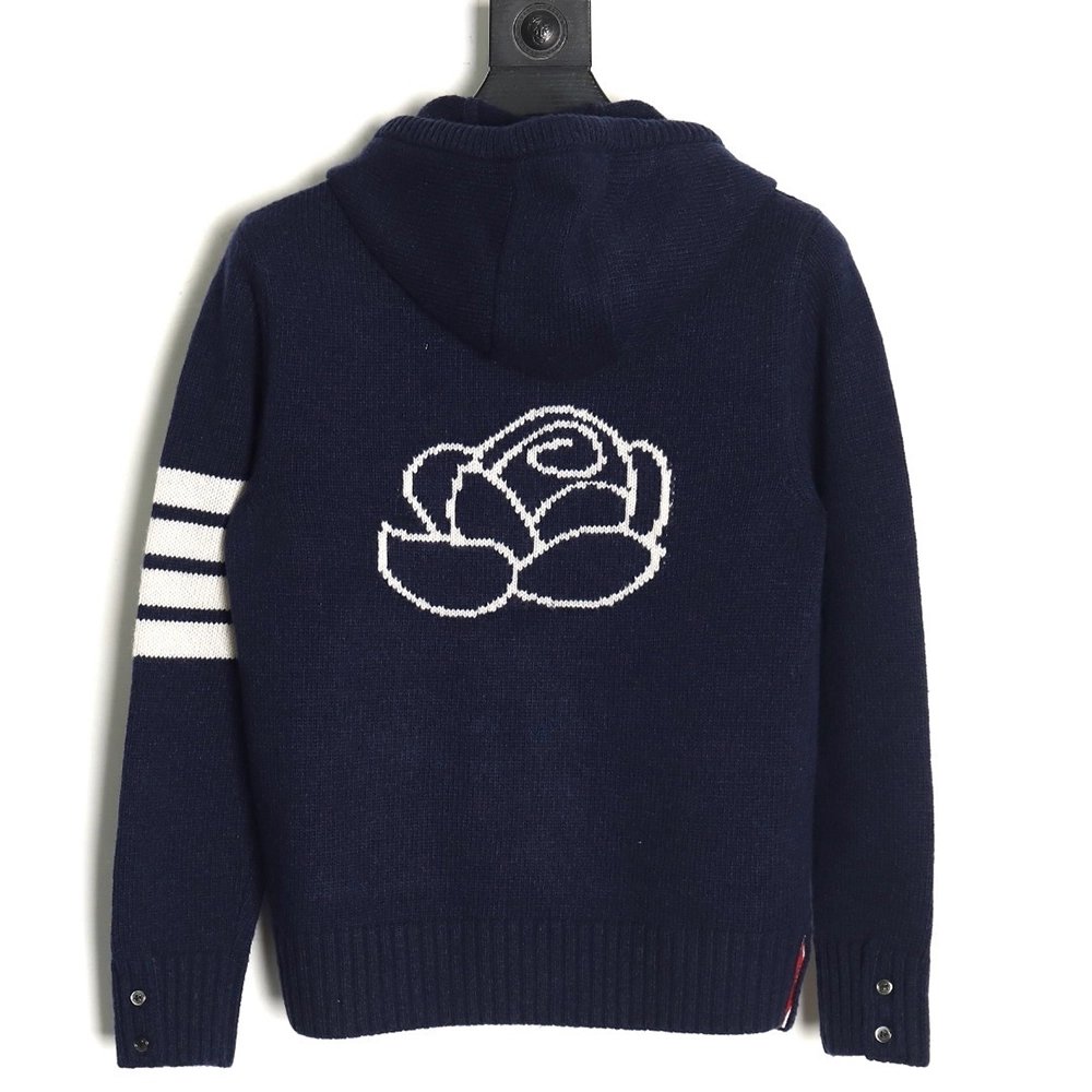 Thom Browne Rose-Embroidered Australian Wool Hooded Jacket TSK2,Thom Browne