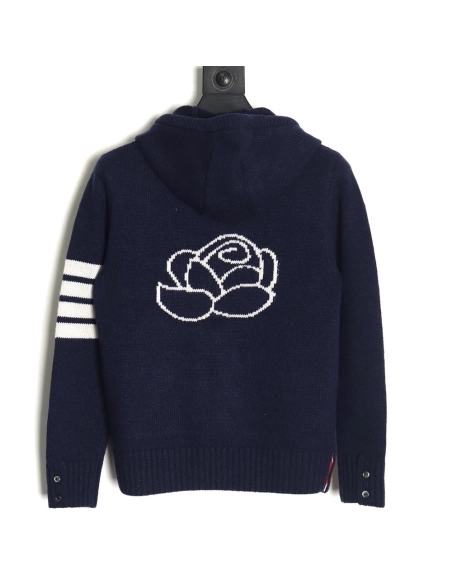 Thom Browne Rose-Embroidered Australian Wool Hooded Jacket TSK2,Thom Browne