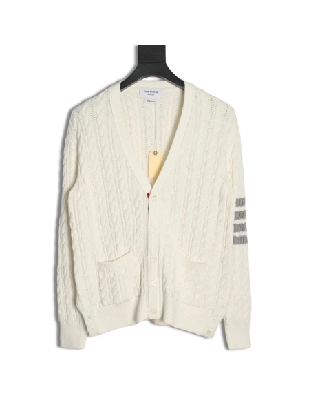 Thom Browne 4-Bar Cable-Knit Cardigan,Thom Browne