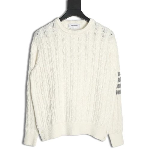Thom Browne 4-Bar Cable-Knit Crewneck Sweater,Thom Browne