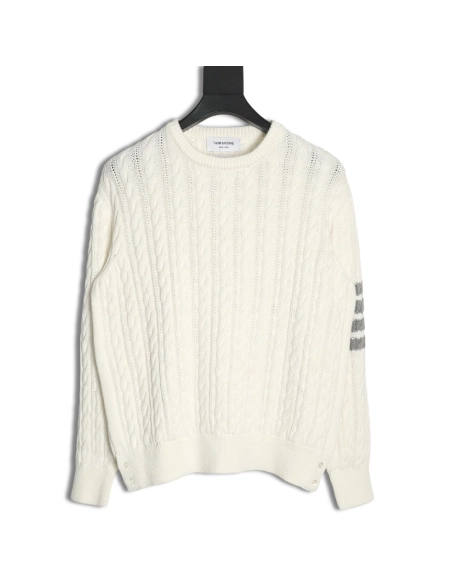 Thom Browne 4-Bar Cable-Knit Crewneck Sweater,Thom Browne