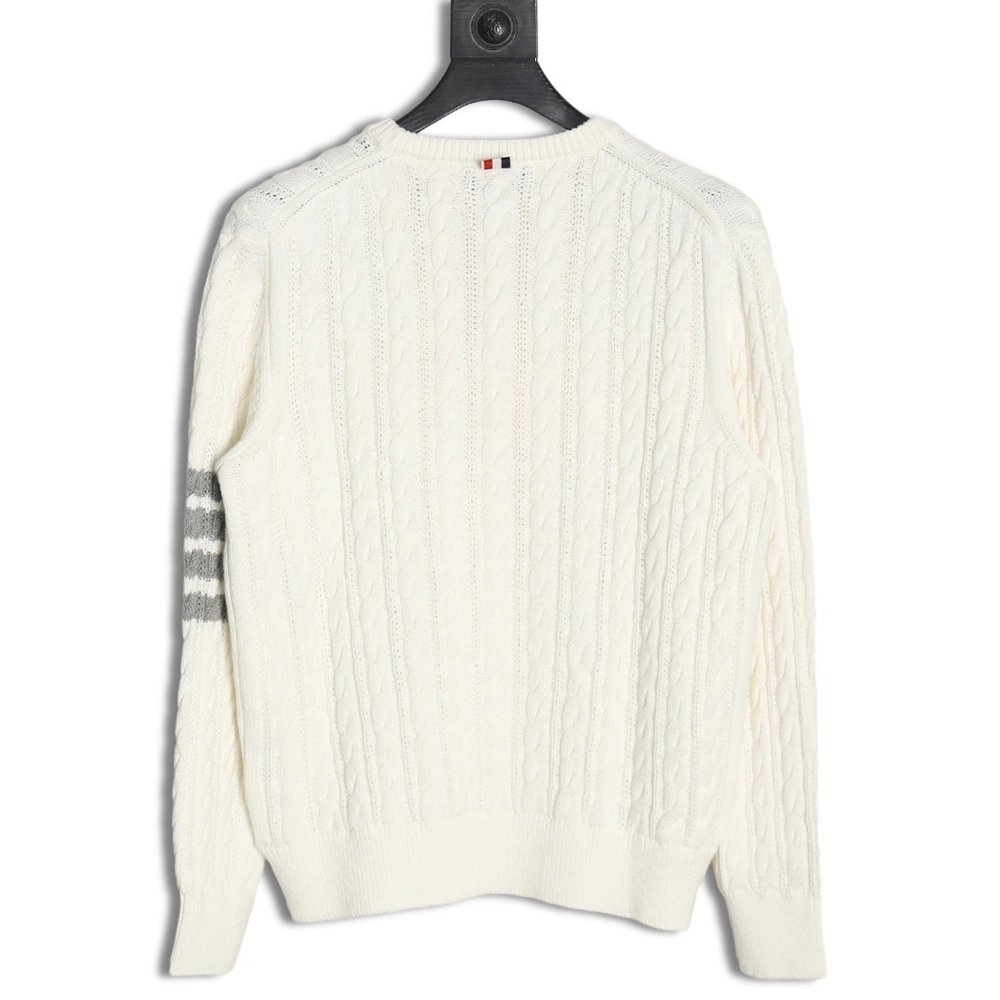 Thom Browne 4-Bar Cable-Knit Crewneck Sweater,Thom Browne