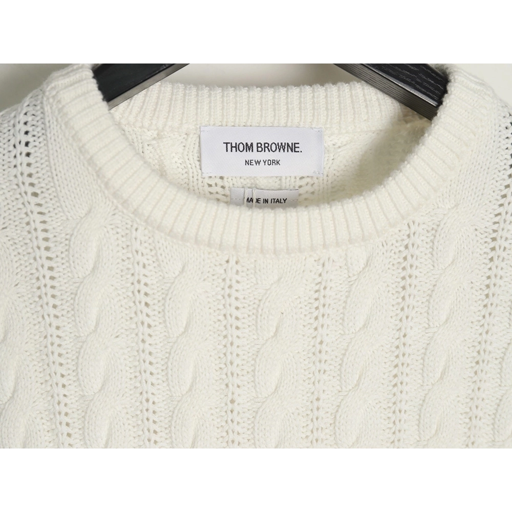 Thom Browne 4-Bar Cable-Knit Crewneck Sweater,Thom Browne