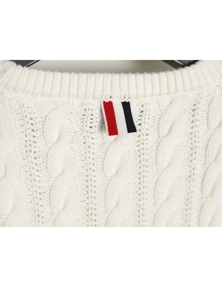 Thom Browne 4-Bar Cable-Knit Crewneck Sweater,Thom Browne