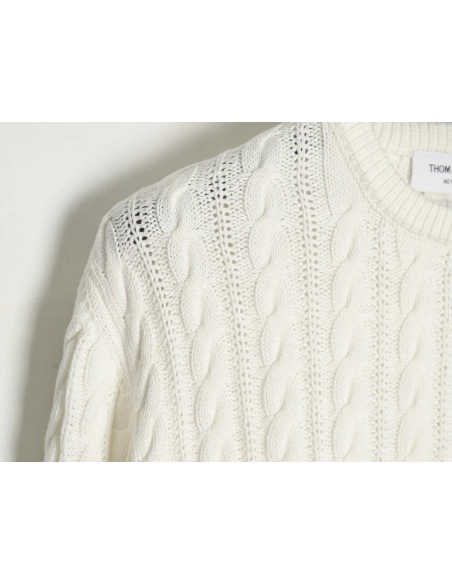 Thom Browne 4-Bar Cable-Knit Crewneck Sweater,Thom Browne