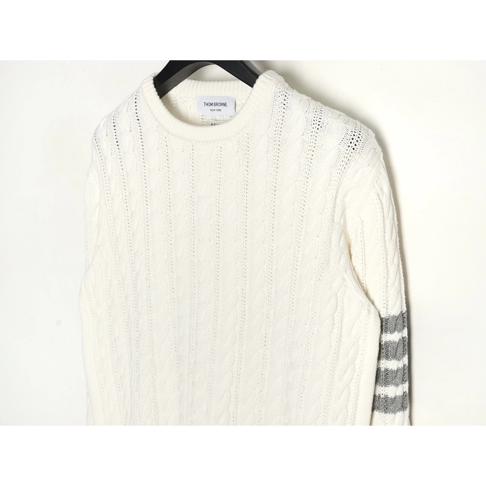 Thom Browne 4-Bar Cable-Knit Crewneck Sweater,Thom Browne