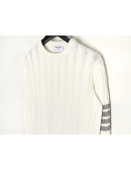 Thom Browne 4-Bar Cable-Knit Crewneck Sweater,Thom Browne