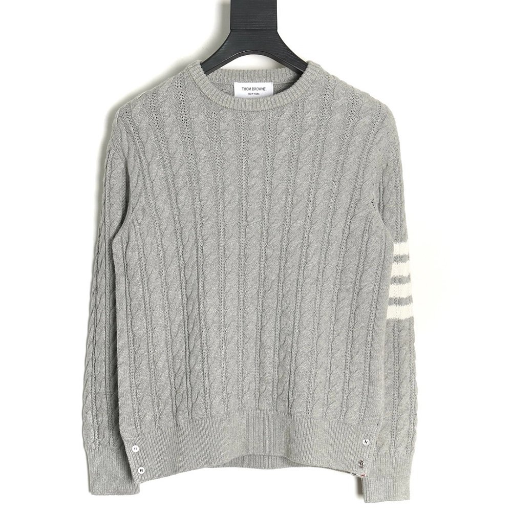 Thom Browne 4-Bar Cable-Knit Crewneck Sweater TSK1,Thom Browne