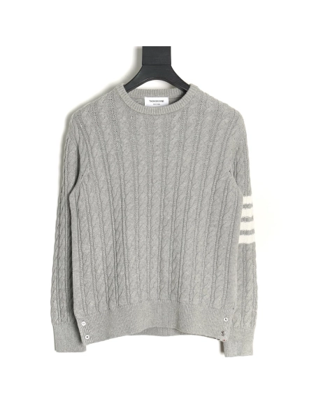 Thom Browne 4-Bar Cable-Knit Crewneck Sweater TSK1,Thom Browne