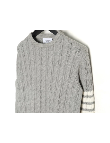 Thom Browne 4-Bar Cable-Knit Crewneck Sweater TSK1,Thom Browne