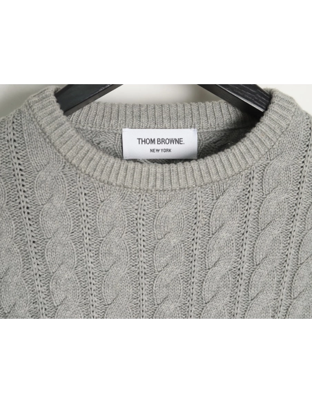 Thom Browne 4-Bar Cable-Knit Crewneck Sweater TSK1,Thom Browne