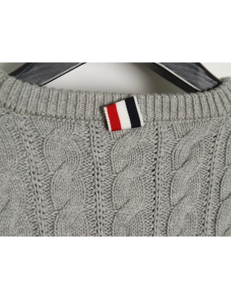 Thom Browne 4-Bar Cable-Knit Crewneck Sweater TSK1,Thom Browne
