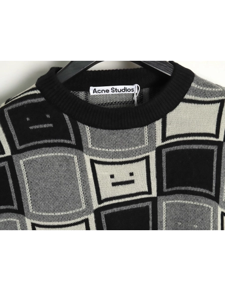 Acne Studios Square Smiley Face Crew Neck Sweater TSK1,Acne Studios