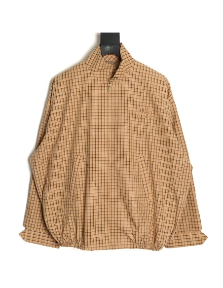 Miu Miu Color-block Plaid Stand-Collar Zip Jacket,Miu Miu