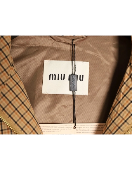 Miu Miu Color-block Plaid Stand-Collar Zip Jacket,Miu Miu