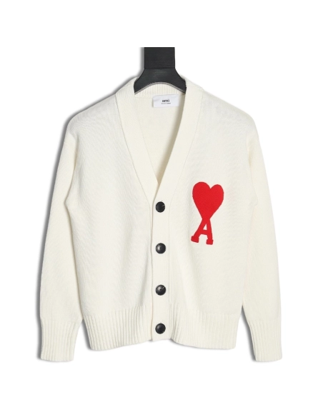 Ami Paris Heart Embroidered Cardigan,Ami